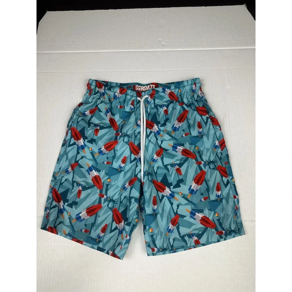 RSVLTS Swim Trunks Boys Lot Of 2 Watercolor Waves Surfer/Bomb-pop Lined